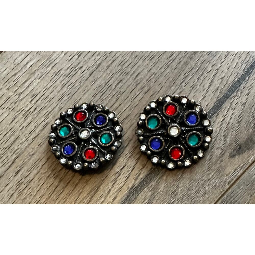 Vintage 1960s Studded Shoe Clips Green Red Blue